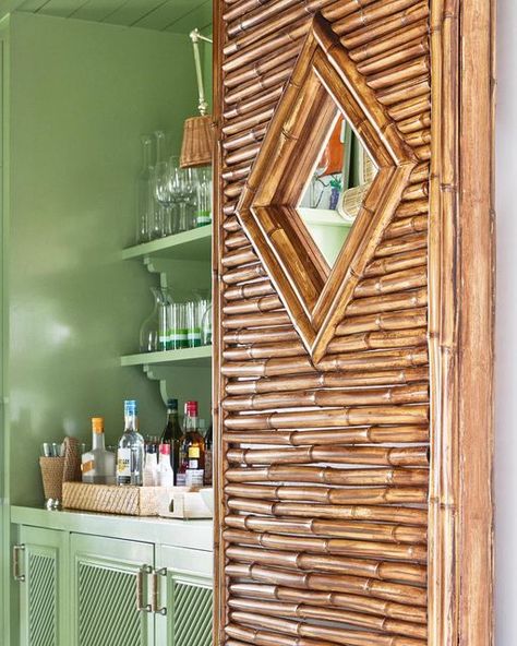 Seabreeze Building on Instagram: "This. Is. Craftsmanship. From design to install, our collaborators at @tralongoandtaylor knocked this bamboo door out of the park! . . . . . #seabreezebuilding #bamboo #palmbeach #palmbeachhomes #ducksnest" Bamboo Door Design, Bamboo Barn Door, Traditional Bamboo House, Bamboo Door, Bamboo Construction Detail, Bamboo Installation, Bamboo Furniture Diy, Coco Bar, Wall Partition Design