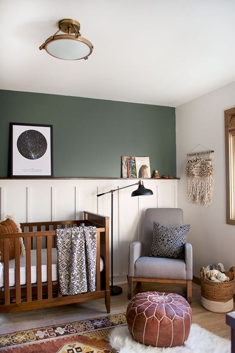 Create a cozy and inviting space for your little one with these olive green nursery ideas! Whether you're looking for bold accents or subtle touches, these nursery home decor ideas will help you achieve the perfect look for your baby's room. Nursery Green, Nursery Accents, Nursery Accent Wall, Baby Nursery Inspiration, White Crib, Farmhouse Nursery, Nursery Room Design, Baby Room Design