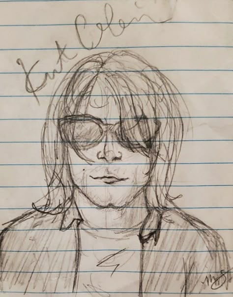 How To Draw Kurt Cobain, Kurt Cobain Drawing Easy, Nirvana Painting Ideas, Cool Things To Draw On Your Arm, Nirvana Drawing Easy, Kurt Cobain Drawing Sketch, Kurt Drawing, Nirvana Doodles, Nirvana Sketch