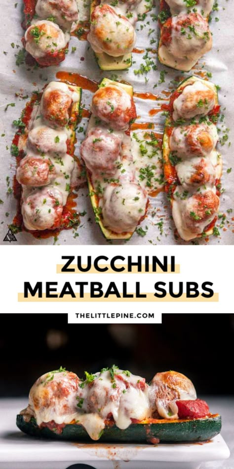 These zucchini meatball subs are a miracle meal come true! Ready in just 30 minutes and with only a few ingredients, this low carb dinners as delicious as they get! #zucchinimeatballsubs #ketomeatballsubs #meatballsubs #keto #lowcarb Healthy Dinner Recipes With Meatballs, Meat And Vegetable Dinners Low Carb, Zucchini And Meatballs, Healthy Meatball Subs Low Carb, Low Calorie Meatball Sauce, Meatball Dinner Ideas Low Carb, Meatball Zucchini Boats, Keto Meatball Subs, Healthy Meatball Subs