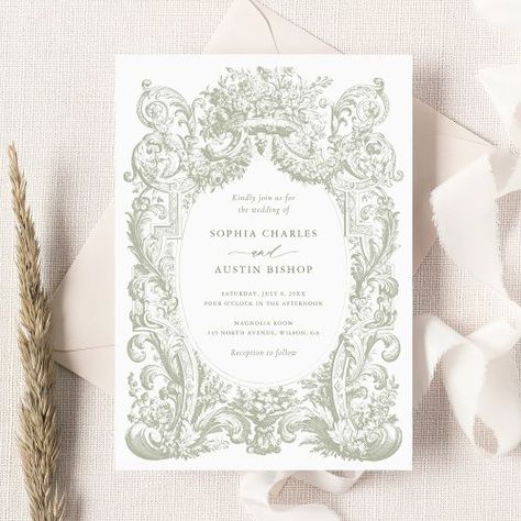 $2.90 | Vintage Floral Victorian Ornament Frame Wedding | Wedding Invitations | vintage invitation, baroque ornament invitation, classic wedding invitation, floral frame invitation, victorian invitation, budget wedding invitation, vintage floral invitation, fine art invitation, vintage french floral ornament, sage green invitation Ornament Invitation, Victorian Wedding Invitations, Blush Save The Dates, Blue Save The Date, Frame Invitation, Frame Wedding Invitation, Green Invitation, Baroque Wedding, Vintage Invitation