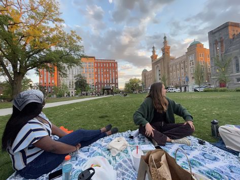 Monroe Park view of GRC and the Altria Theater -Picnic Vcu College Aesthetic, School Campus Aesthetic, Romanticising College, College Life Aesthetic, Year Mood Board, Columbia Law, Romanticizing College, College Mood Board, Campus Aesthetic