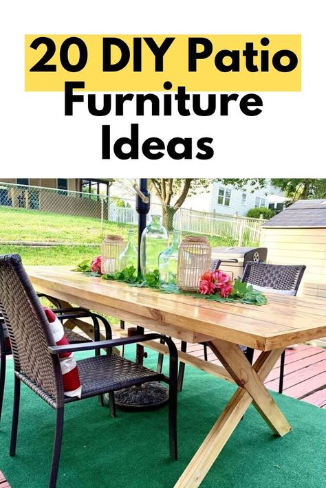 Diy Cheap Patio, Front Porch Diy, Easy Diy Outdoor Furniture, Diy Patio Furniture Ideas, Porch Diy, Cheap Patio Furniture, Chair Woodworking Plans, Simple Dining Table, Porch Swing Bed