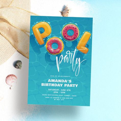 Turquoise Birthday, Tropical Birthday Invitations, Fall Birthday Invitations, Summer Birthday Invitations, 60th Birthday Party Invitations, Pool Party Birthday Invitations, 30th Birthday Party Invitations, Luau Birthday Party, Pool Party Invitations