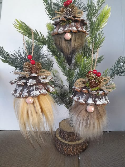 Pinecone Gnome Ornaments, Gnome Crafts, Pinecone Crafts, Gnome Decor, Cone Crafts, Cones Crafts, Gnome Ornaments, Gnome Christmas, Pine Cone Crafts