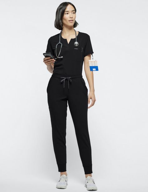 Women's Black 1-Pocket Tuck-In Scrub Top | Jaanuu Beauty Salon Uniform Ideas, Salon Uniform, Medical Scrubs Outfit, Scrubs Outfit, Medical Outfit, Lab Coats, Medical Uniforms, Medical Scrubs, Scrub Tops