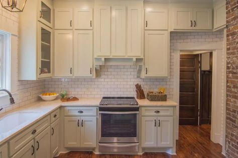 Home Town: History in the Making | Home Town | HGTV Show Kitchen, Contemporary White Kitchen, Home Town Hgtv, White Tile Backsplash, Lake House Kitchen, Storage Inspiration, Hgtv Dream Home, Kitchen Images, White Subway Tile