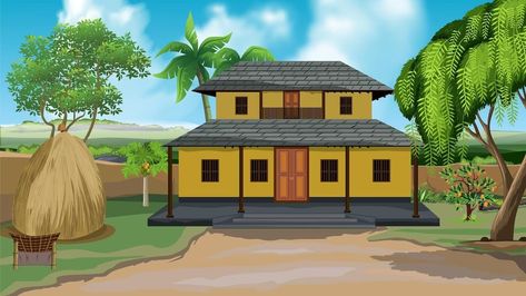 Premium Vector | Village poor house cartoon background Cartoon House Animation, Cartoon Background House, Cartoon House Background, Cartoon Village Background, Cartoon Background Images, Cartoon Village, Village Background, Poor House, Free Green Screen Backgrounds