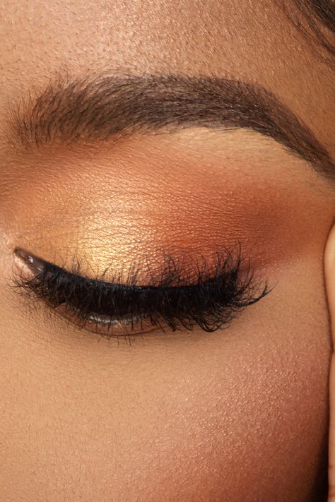 photography of model wearing bronze eyeshadow with fluffy eyelashes and styled eyebrows Brown Skin Eyeshadow Looks, Brown Bear Makeup, Light Brown Eyeshadow Looks, Copper Eyeshadow Looks, Brown Eyes Makeup Natural, Soft Glam Eye Makeup, Jasmine Makeup, Gold Eyeshadow Looks, Brown Eyeshadow Looks