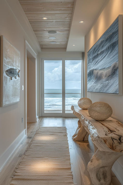 40 Modern Coastal Decor Designs to Create a Beachy Space Beach Home Ideas Coastal Decorating, Costal Home Aesthetic, Beach Home Decor Ideas, Apartment Decorating Beach, Beach House Home Decor, Coastal House Entryway, Coastal Modern Entryway, Modern Florida Home Interiors, Beach Houses Interiors