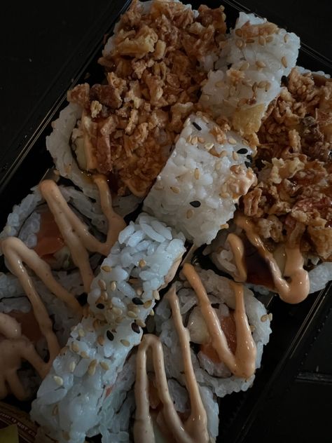 Sushi Takeout, Chicken Sushi, Sushi Aesthetic, Birthday Sleepover Ideas, Birthday Sleepover, Spicy Mayo, Sleepover Ideas, Take Out, Good Eats