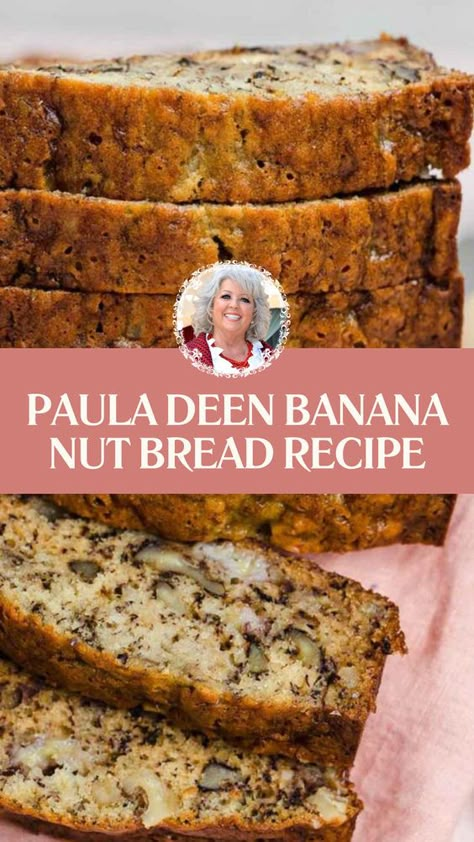 Paula Deen’s Banana Nut Bread is made with flour, baking soda, salt, sugar, vegetable oil, eggs, vanilla extract, ripe bananas, and walnuts. This easy banana nut bread recipe creates a delicious dessert that takes about 55 minutes to prepare and can serve up to 10 people. Nana Nut Bread, Banana Bread Recipe Nut, Super Moist Banana Nut Bread, Banana Bread Recipe Vegetable Oil, Banana Bread Recipe With Vanilla Pudding, Banana Bread Nut Recipe, Paula Deen Banana Nut Bread, Homemade Banana Nut Bread Recipe, Double Batch Banana Bread