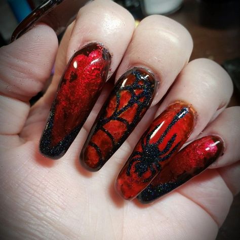 Halloween red and black acrylic nails. Red And Black Halloween Nail Designs, Black Red Halloween Nails, Red And Black Halloween Nails Acrylic, Halloween Nails Red And Black, Red And Black Halloween Nails, Black And Red Halloween Nails, Black And Red Acrylic Nails, Red And Black Acrylic Nails, Hippie Nail Art