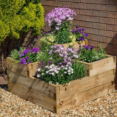 Wooden Raised Garden Bed, Tiered Planter, Raised Planter Beds, Raised Flower Beds, Diy Raised Garden, Raised Garden Beds Diy, Raised Planter, Diy Garden Furniture, Forest Garden