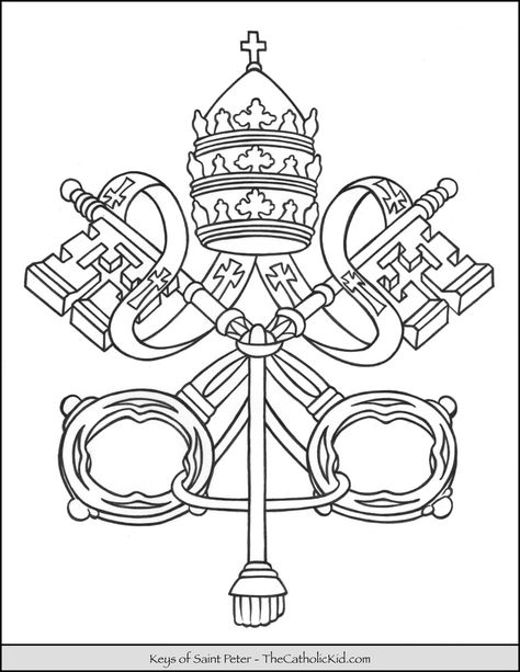 Keys of Saint Peter Coloring Page - TheCatholicKid.com Kingdom Of Heaven Tattoo, Vatican Tattoo, Heaven Coloring Page, Catholic Coloring Pages, Phonemic Awareness Kindergarten, Liturgical Embroidery, Catholic Symbols, Heaven Tattoos, Mechanic Tattoo