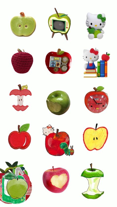 Apple Stickers Aesthetic, Apple Stickers Ideas, Whimsical Icons, Type Of Aesthetics, Apple Sticker, Apple Aesthetic, Apple Illustration, Apple Core, Apple Pattern