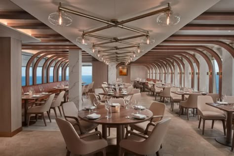 Ship Restaurant Design, Cruise Ship Interior Design, Yacht Restaurant, Cruise Interior, Luxurious Cruise Ships, Cruise Restaurant, Luxury Cruise Ship Interior, Yacht Club Restaurant, Cruise Ships Interior