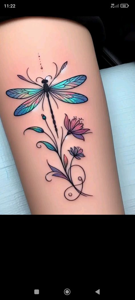 Dragonfly Tattoo Designs For Women, Dragonfly And Flower Tattoo, Butterfly And Dragonfly Tattoo, Dragonfly Tattoo Ideas Unique, Floral Half Sleeve Tattoo, Dragonfly Tattoo Ideas, Dragon Fly Tattoo, Dragonfly Tattoo Design, Tattoos For Women Flowers