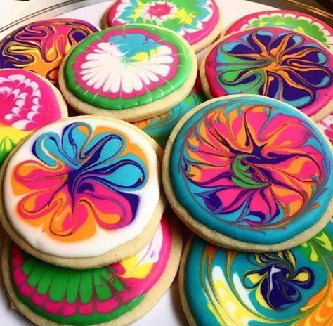 Hippie Cake, Tie Dye Birthday Party, Individually Wrapped Cookies, Ballerina Cookies, Ty Dye, Tie Dye Birthday, Tie Dye Party, Neon Birthday, Themed Cookies