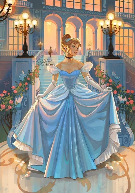 Disney Princess Illustration Art, Disney Princess Art Wallpaper, Princess Aesthetic Art, Cinderella Fanart, Disney Princess Paintings, Disney Princess Dress, Cinderella Aesthetic, Cinderella Art, Walt Disney Princesses