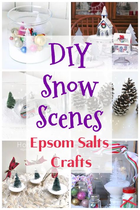 Epsom Salts Christmas Crafts, Epsom Salt Crafts Christmas Decorations, Epsom Salt Snow, Epson Salt Christmas Jars, Epsom Salt Christmas Jars, Epsom Salt Crafts, Christmas Snow Scenes, Winter Snow Scenes, Salt Ornaments