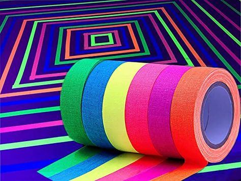 Diy Blacklight Decor, Neon Tape Ideas, Black Light Dance, Glow In The Dark Room, Neon Dance, Glow Dance, Glow Party Decorations, Uv Party, Neon Tape