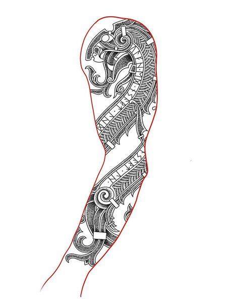 World Serpent Drawing, Viking Knotwork Tattoo Sleeve, Nordic Knot Tattoo, Scandinavian Tattoo Men, Fafnir Tattoo, Viking Tattoo Sleeve Norse Mythology, Jormungandr Tattoo, Celtic Sleeve Tattoos, Voll Arm-tattoos