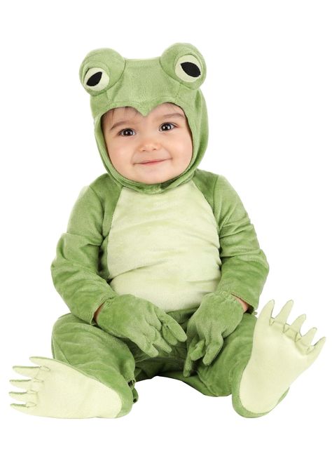 PRICES MAY VARY. Size: 6/9 Months COSTUME INCLUDES: This Frog Costume for infants comes with a frog bodysuit, a frog hood headpiece, a pair of mitts, and a pair of booties. FROM FUN COSTUMES: Our team loves crafting animal costumes and we know that a ribbiting, hopping frog is one of the cutest Halloween costumes every season. That's why we crafted this baby frog onesie with a great design so that your little one can be the cutest frog in town! DETAILS THAT MATTER: This baby frog jumpsuit is des Frog Mask, Infant Costume, Fun Costumes, Frog Costume, Baby Frog, Animal Costumes, Velour Fabric, Green Frog, Cute Halloween Costumes