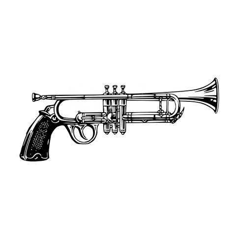 Gun and trumpet | Free SVG Mariachi Drawing, Trumpet Drawing, Trumpet Tattoo, Umbrella Tattoo, Ars Longa Vita Brevis, Music Tattoo Designs, Illusions Art, Optical Illusions Art, Music Tattoo