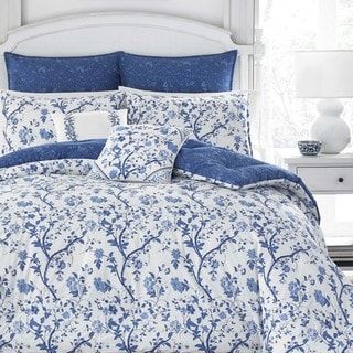 Laura Ashley Elise Navy Cotton Floral Bonus Comforter Set - Bed Bath & Beyond - 15296772 Country Comforter, Navy Comforter Sets, Blue And White Comforter, Navy Comforter, Laura Ashley Home, Cotton Comforter Set, Blue Duvet, Blue White Decor, White Comforter