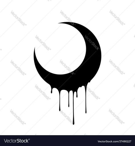 Dripping Moon Tattoo, Black Crescent Moon Tattoo, Dark Black Tattoos, Luna Tattoo Design, Black Moon Tattoo, Dripping Moon, Black Crescent Moon, Luna Tattoo, Crow Tattoo Design