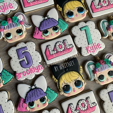 LOL Doll Cookies Lol Doll Cupcake Ideas, Lol Surprise Cookies Decorated, Lol Surprise Rice Krispie Treats, Lol Cookies Birthday, Lol Cookies Decorated, Lol Surprise Birthday Cookies, Lol Doll Cookies, Lol Surprise Cookies, Lol Surprise Dolls Party Ideas Food