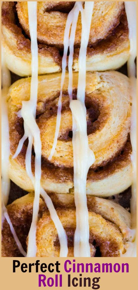 Cinamon Roll Icing, Easy Delicious Desserts, Icing Recipe For Cake, Cinnamon Roll Glaze, Icing Glaze, Cinnamon Roll Frosting, Cinnamon Roll Icing, Cinnamon Rolls Easy, Danish Pastry