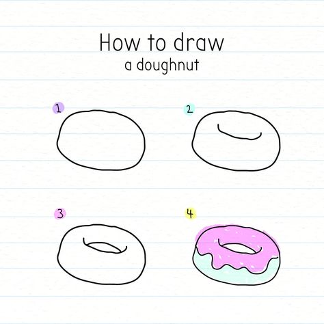 How To Draw A Doughnut, Doughnut Drawing, Easy Steps To Draw, Free Stencils Printables Templates, Doodle Tutorial, Watercolor Challenge, Donut Drawing, Magic Doodle, Steps To Draw