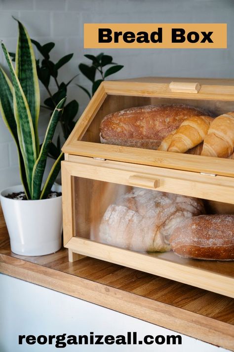 Bread Holder Ideas, Homemade Bread Storage, Bread Box Ideas, Storing Bread On Counter, Bread Bin Ideas, Bread Box, Fresh Bread Storage, Bread Boxes On Counter, Bread Bin Shelf