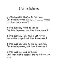 "5 Little Bubbles" Poem / Fingerplay (from Kindergarten Nana) Preschool Poems, Transition Songs, Circle Time Songs, Kindergarten Songs, Classroom Songs, Songs For Toddlers, Circle Time Activities, Preschool Circle Time, School Songs