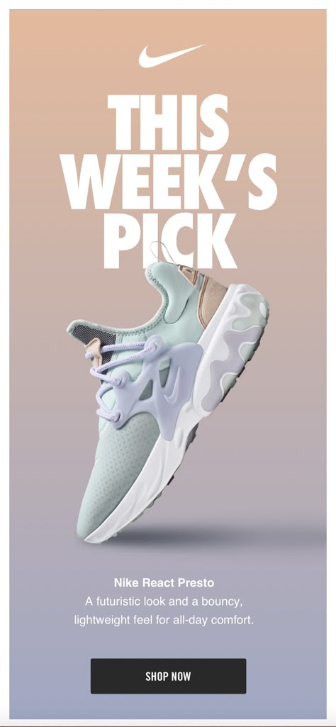 Nike Poster, Shoe Advertising, Mailer Design, Shoe Poster, Email Marketing Design Inspiration, Email Template Design, Illustrator Design Tutorial, Shoes Ads, 타이포그래피 포스터 디자인