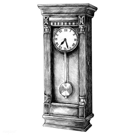 Hand drawn longcase clock retro style | free image by rawpixel.com Grandfather Clock Sketch, Pendulum Clock Drawing, Grandfather Clock Drawing, Draw Wallpaper, Vintage Saat, Clock Illustration, Clock Drawings, Decoupage Glass, Pointing Hand