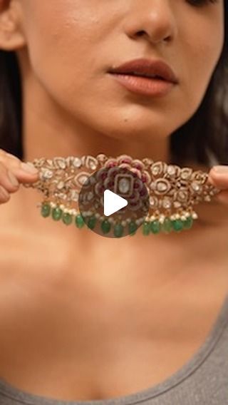 Attrangi Designs on Instagram: "Rosy Choker Set in Antique Gold with Mint beads is a designer gorgeous set with minimalistic yet intricate detailing. It’s a designer Polki set, yet a head turner one! 

[ Indian jewellery, choker set, Polki set ]" Gold Polki Jewellery, Polki Sets Design, Choker Set Design, Polki Designs, Polki Choker Set, Jewellery Choker, Polki Sets, Polki Choker, Polki Jewellery