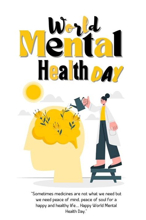 World Mental Health Day! Health Priority, Metal Health, World Mental Health Day, World Health Day, Mental Health Awareness Month, Mental Health Day, Health Day, Yoga Gym, Day Wishes