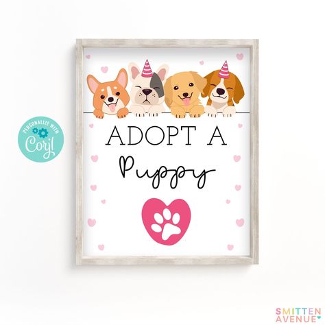 Puppy Party Games, Birthday Party Dog, Adopt A Puppy, Dog Themed Birthday Party, Birthday Edit, Dog Lovers Birthday, Adoption Party, Puppy Party, Puppy Adoption