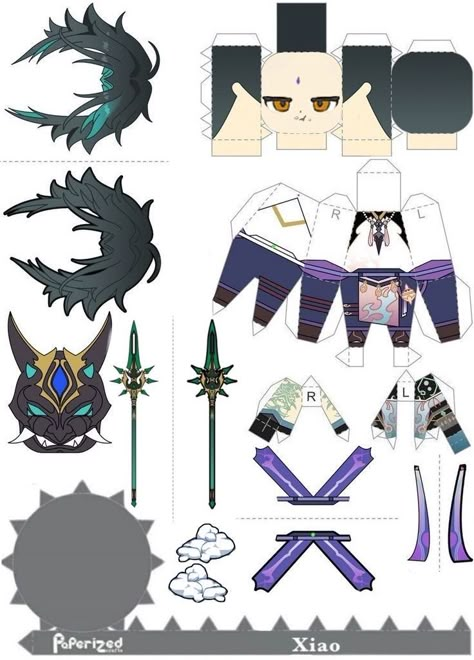 Xiao Printable, Xiao Papercraft Template, Xiao Papercraft, Scaramouche Papercraft, Genshin Paper Doll, Genshin Impact Papercraft, Genshin Impact Xiao, Cute Origami, Anime Paper