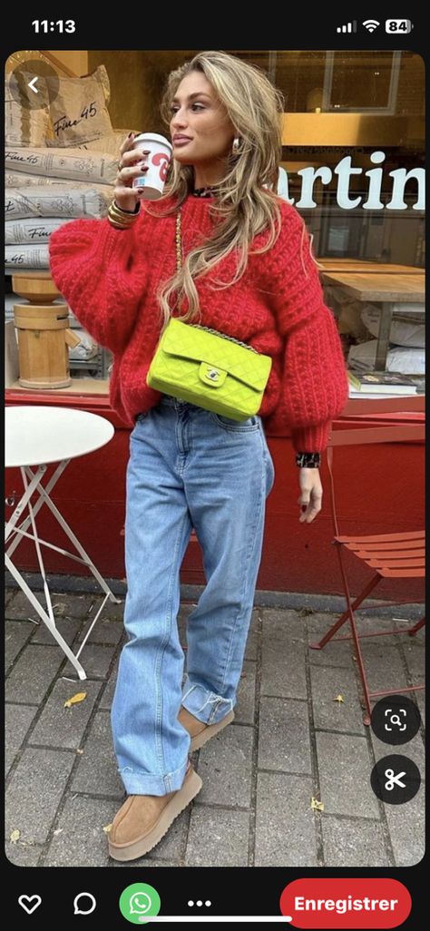 Red Jumper Outfit, Winter Office, Trendy Christmas Outfits, Look Jean, Female Tops, Jumper Outfit, Knitwear Sweater, Pullover Sweater Women, Loose Sweater