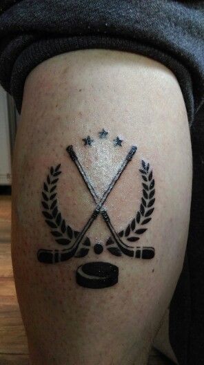 Hockey Tattoo For Guys, Ice Hockey Tattoo, Hockey Tattoo Ideas, Hockey Tattoos, Hockey Drawing, Hockey Tattoo, Thigh Tattoo Men, Sick Tattoo, Cool Small Tattoos