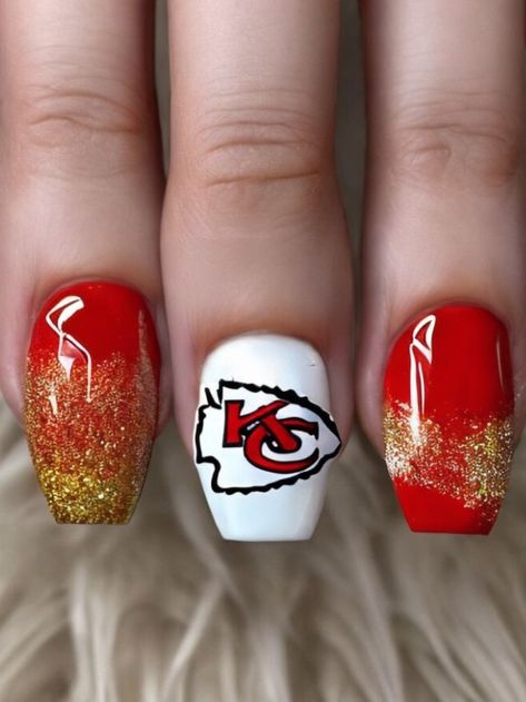 Chiefs Nails Design Kansas City, Kanas City Chiefs Nails, Kansas City Chiefs Nails Designs, Chief Nails, Chiefs Nail Designs, Kansas City Chiefs Nails, Kc Chiefs Nails, Kc Nails, Chiefs Nails