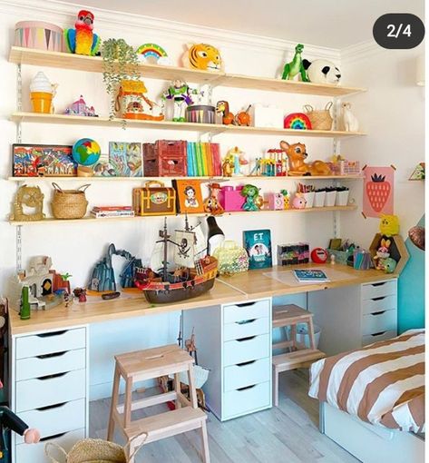 Ikea Alex Kids Room, Kids Playroom Art Desk, Ikea Art Desk, Diy Kids Desk With Storage, Trofast Desk, Kids Craft Desk, Kids Homework Room, Kids Desk Area, Study Playroom