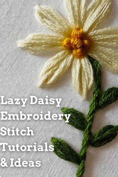 Simple Needlework, Embroidering Flowers Simple, Easy Hand Embroidery Flowers, Hand Embroidery Daisy, Diy Flower Embroidery, Embroidery On Dress Ideas, How To Embroider Daisies, Petal Embroidery, Embroidering Flowers