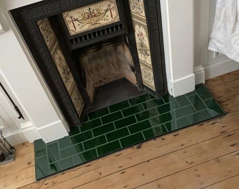 Fireplace With Tiled Hearth, Green Tiled Fireplace, Tiled Fireplace Hearth, Green Tile Fireplace, Tiled Hearth, Fireplace Hearth Tiles, Fireplace Hearths, Victorian Fireplace Tiles, Alcove Ideas Living Room