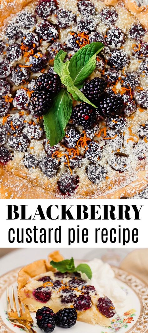 This custard pie with blackberries is the perfect dessert for entertaining. The flaky crust, fresh berries, and luscious custard are a winning combination! Serve this pie at a dinner party or take it to a potluck party. #pie #blackberries #dessert Easy Custard Pie, Blackberry Custard, Mini Desserts For Parties, Creme Brulee Pie, Quick Easy Dessert Recipes, The Best Pumpkin Pie, Best Pumpkin Pie Recipe, Easy Custard, Custard Pie Recipe