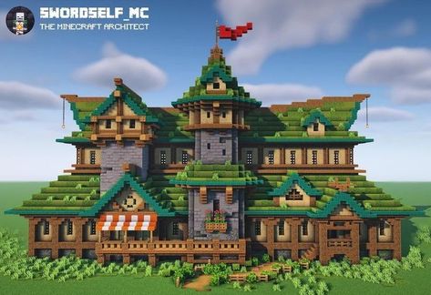 Big Minecraft Houses, Minecraft Roof, Minecraft House Ideas, A Big House, Minecraft Mansion, Minecraft Structures, Minecraft Cottage, Minecraft House Tutorials, Minecraft Castle